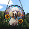 Poodle Stained Glass Suncatcher, Poodle Sunflower Suncatcher for Windows Stained Glass