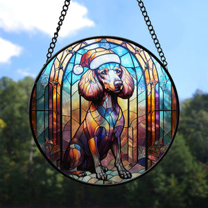 Christmas Dog Stained Glass Suncatcher | Unique Holiday Gift for Dog Lovers | Poodle