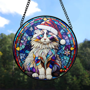 Christmas Cat Stained Glass Suncatcher | Unique Holiday Gift for Cat Lovers | Ragdoll Cat