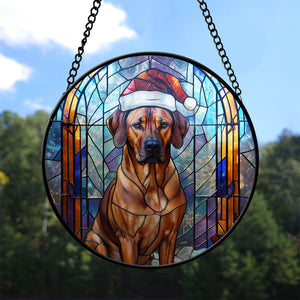 Christmas Dog Stained Glass Suncatcher | Unique Holiday Gift for Dog Lovers | Rhodesian Ridgeback