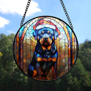 Christmas Dog Stained Glass Suncatcher | Unique Holiday Gift for Dog Lovers | Rottweiler