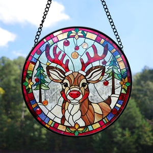 Rudolph Stained Glass Suncatcher, Rudolph Suncatcher for Windows Stained Glass