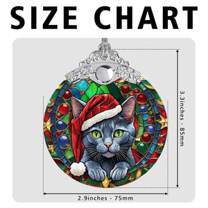 Christmas Cat Stained Glass Ornament | Unique Holiday Gift for Cat Lovers | Russian Blue Cat