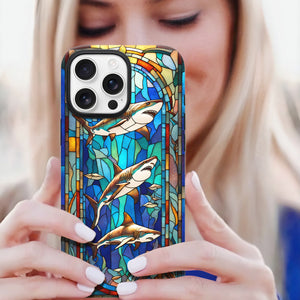 Shark Stained Glass for iPhone 16 Pro Max Case, Shark iPhone 16 Pro Max Case, Shark Phone case, Stained Glass Phone Case