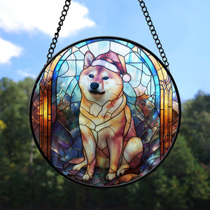 Christmas Dog Stained Glass Suncatcher | Unique Holiday Gift for Dog Lovers | Shiba Inu 2