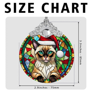 Christmas Cat Stained Glass Ornament | Unique Holiday Gift for Cat Lovers | Siamese