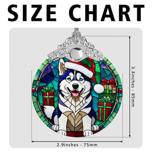 Christmas Dog Stained Glass Ornament | Unique Holiday Gift for Dog Lovers | Siberian Husky