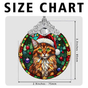 Christmas Cat Stained Glass Ornament | Unique Holiday Gift for Cat Lovers | Somali Cat