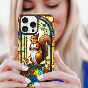 Squirrel Stained Glass for iPhone 16 Pro Max Case, Squirrel iPhone 16 Pro Max Case, Squirrel Phone case, Stained Glass Phone Case