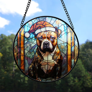 Christmas Dog Stained Glass Suncatcher | Unique Holiday Gift for Dog Lovers | Staffordshire Bull Terrier