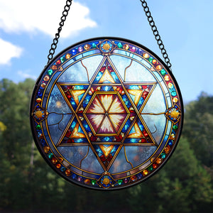 Star of David Stained Glass Suncatcher, Star of David Suncatcher for Windows Stained Glass