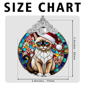 Christmas Cat Stained Glass Ornament | Unique Holiday Gift for Cat Lovers | Thailand Siamese