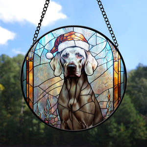 Christmas Dog Stained Glass Suncatcher | Unique Holiday Gift for Dog Lovers | Weimaraner