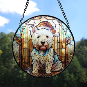 Christmas Dog Stained Glass Suncatcher | Unique Holiday Gift for Dog Lovers | West Highland White Terrier