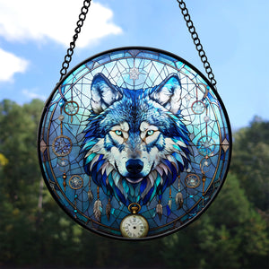 Wolf Stained Glass Suncatcher, Wolf Suncatcher for Windows Stained Glass