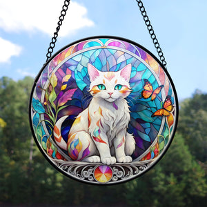 Cat Stained Glass Suncatcher, Cat Suncatchers for Windows Stained Glass