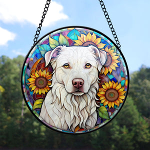 Dog Sunflower Stained Glass Suncatcher, Dog Sunflower Suncatchers for Windows Stained Glass