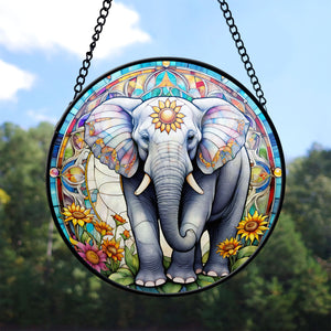 Elephant Stained Glass Suncatcher, Elephant Suncatchers for Windows Stained Glass