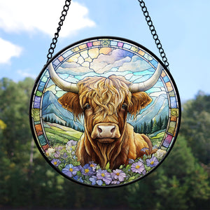 Highland Cow Stained Glass Suncatcher, Highland Cow Suncatchers for Windows Stained Glass