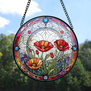 poppy flower Stained Glass Suncatcher, poppy flower Suncatcher for Windows Stained Glass