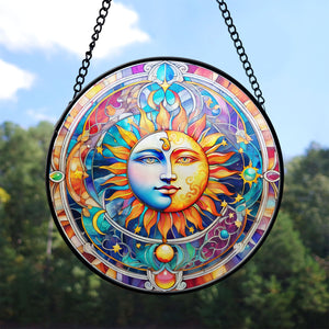 Sun & Moon Stained Glass Suncatcher, Sun & Moon Suncatchers for Windows Stained Glass