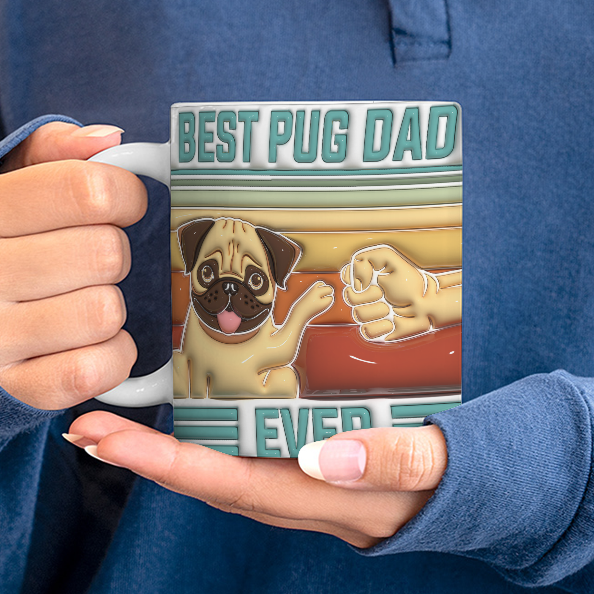 Father's Day Mug Gift, Dad 3d Mug, 3D Mug Gift For Dad : Best Pug Dad Ever