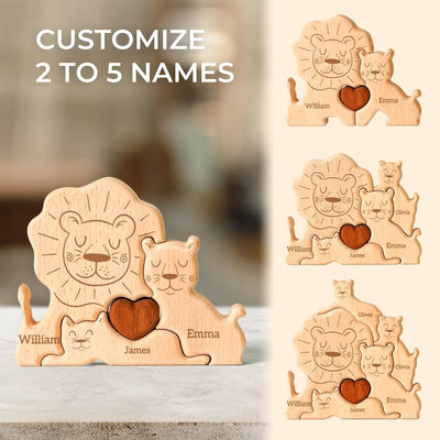 Custom Lion Dad Wooden Puzzle Father’s Day, Personalized Lion Wooden Engraved Wooden Animal Family Puzzle