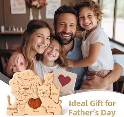 Custom Lion Dad Wooden Puzzle Father’s Day, Personalized Lion Wooden Engraved Wooden Animal Family Puzzle