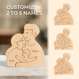 Custom Family Wooden Puzzle Father’s Day, Personalized Dad Wooden Engraved Wooden Family Puzzle