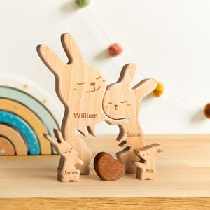 Custom Rabbit Dad Wooden Puzzle Father’s Day, Personalized Rabbit Wooden Engraved Wooden Animal Family Puzzle