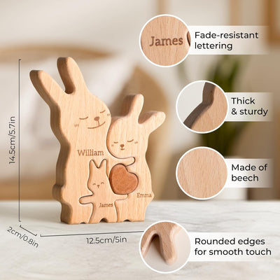 Custom Rabbit Dad Wooden Puzzle Father’s Day, Personalized Rabbit Wooden Engraved Wooden Animal Family Puzzle