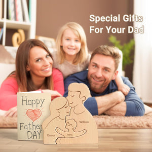 Custom Family Wooden Puzzle Father’s Day, Personalized Dad Wooden Engraved Wooden Family Puzzle