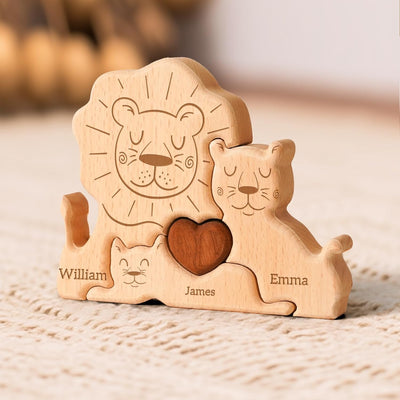 Custom Lion Dad Wooden Puzzle Father’s Day, Personalized Lion Wooden Engraved Wooden Animal Family Puzzle