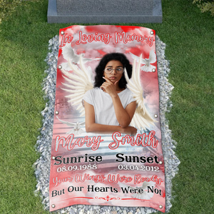 Custom Memorial Grave Blanket :  In Loving Memory, Your Wings Were Ready 3