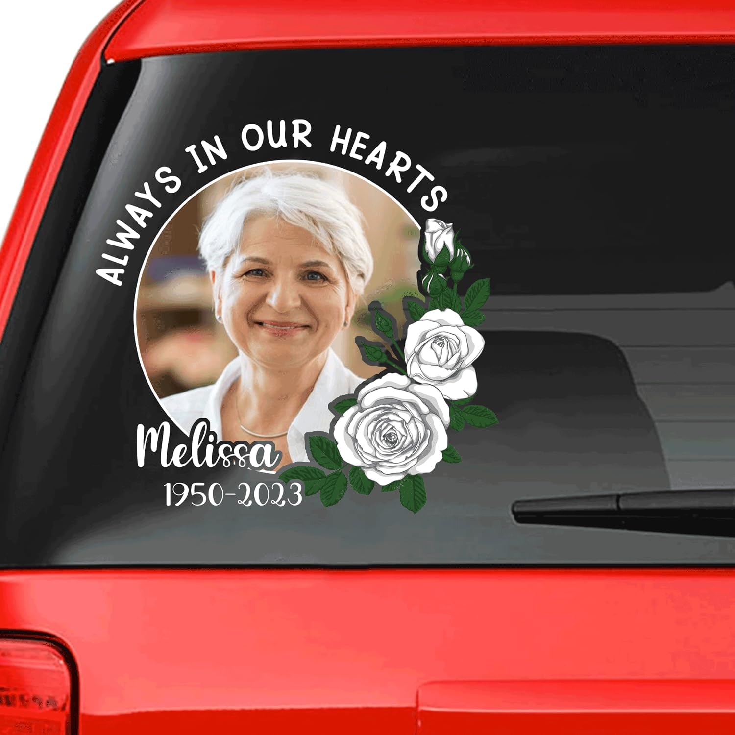 Custom In Loving Memory Sticker Memorial Decal Car Rose White : Always in my heart