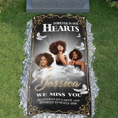 Custom Memorial Grave Blanket :  Forever in our Hearts