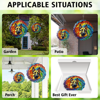 German Shepherp Wind Spinner Hanging for Yard and Garden, 3D Hanging Wind Spinner Outdoor : German Shepherp