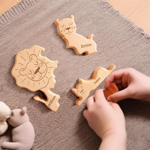 Custom Lion Dad Wooden Puzzle Father’s Day, Personalized Lion Wooden Engraved Wooden Animal Family Puzzle