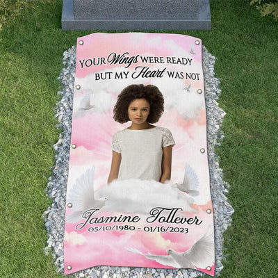 Custom Memorial Grave Blanket in loving memory grave blanket : your wings were ready grave blanket