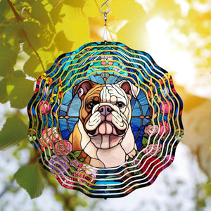 Bulldog Dog Wind Spinner Hanging for Yard and Garden, 3D Hanging Wind Spinner Outdoor : Bulldog