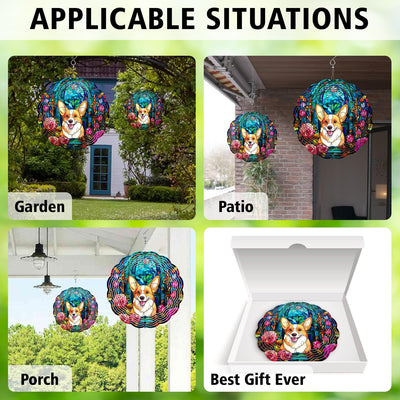 Corgi Wind Spinner Hanging for Yard and Garden, 3D Hanging Wind Spinner Outdoor : Corgi