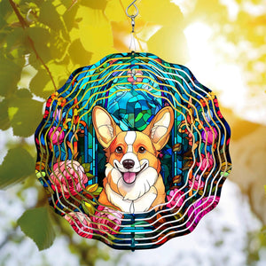 Corgi Wind Spinner Hanging for Yard and Garden, 3D Hanging Wind Spinner Outdoor : Corgi