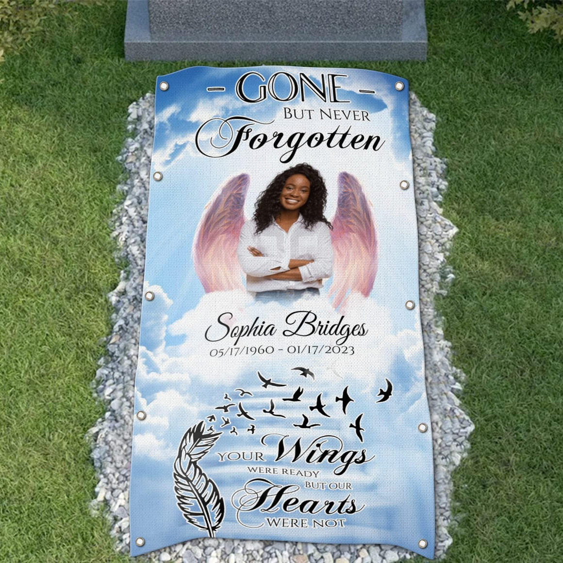 Custom Memorial Grave Blanket : Gone But Never Forgotten