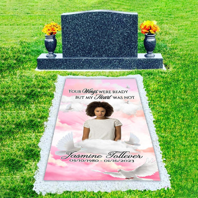 Custom Memorial Grave Blanket in loving memory grave blanket : your wings were ready grave blanket