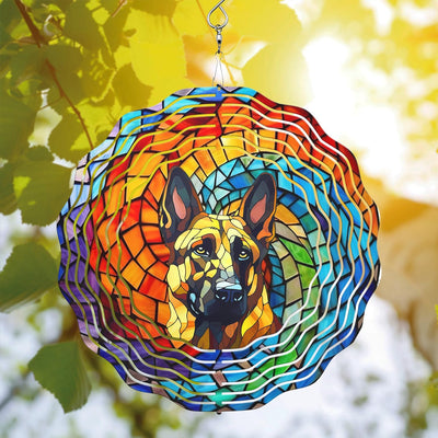 German Shepherp Wind Spinner Hanging for Yard and Garden, 3D Hanging Wind Spinner Outdoor : German Shepherp