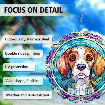 Beagle Dog Wind Spinner Hanging for Yard and Garden, 3D Hanging Wind Spinner Outdoor : Beagle Dog