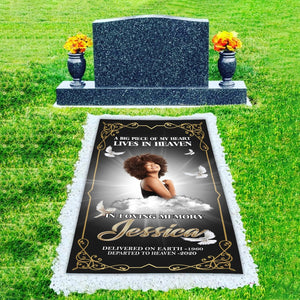 Custom Memorial Grave Blanket, Memory Grave Blanket : A big piece of my heart lives in heaven, in loving memory