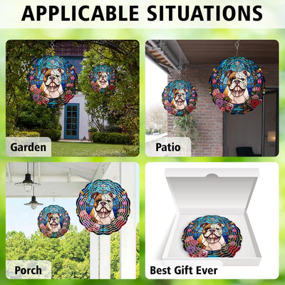 Bulldog Dog Wind Spinner Hanging for Yard and Garden, 3D Hanging Wind Spinner Outdoor : Bulldog