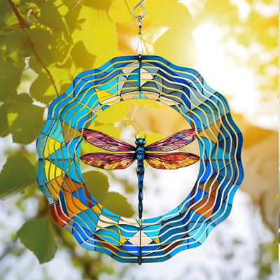 Dragonfly Wind Spinner Hanging for Yard and Garden, 3D Hanging Wind Spinner Outdoor : Dragonfly