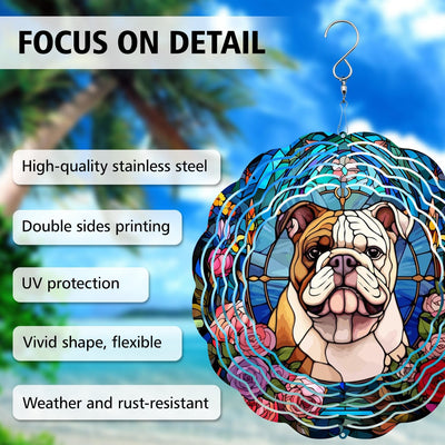 Bulldog Dog Wind Spinner Hanging for Yard and Garden, 3D Hanging Wind Spinner Outdoor : Bulldog